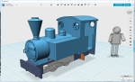 While waiting for the bogies to be printed I got a bit further on the loco, adding front hatch, chimney etc other details. Almost complete now, a couple of rivets here and there (uncounted..) and she should be ready to print!  Mark Clark´s chassi will...